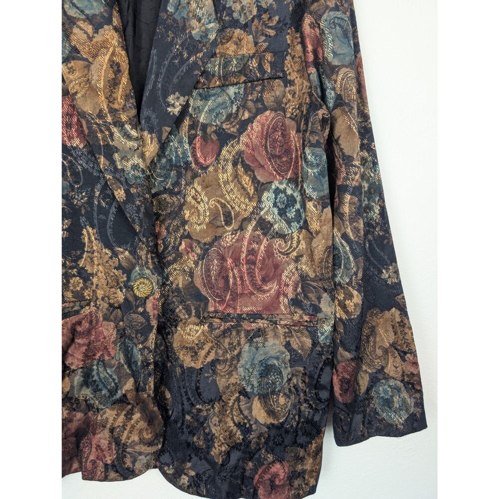 Vintage Jacket Metallic Floral Jacquard San Moire Whimsigoth Fairy Grunge Size M - Picture 3 of 10